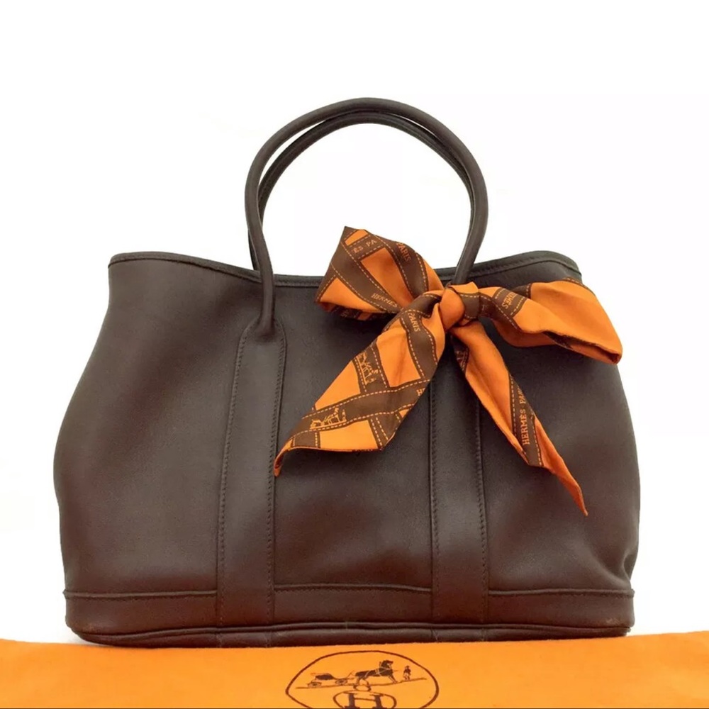HERMES Garden Twilly TPM Brown Leather Hand Bag